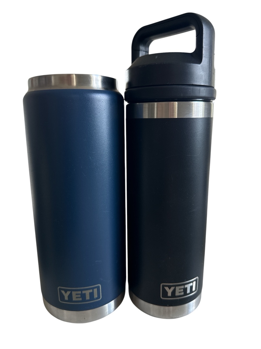 Yeti Rambler 20oz. & 18oz. Water Bottles Navy/Black *Missing 1 lid/cap*